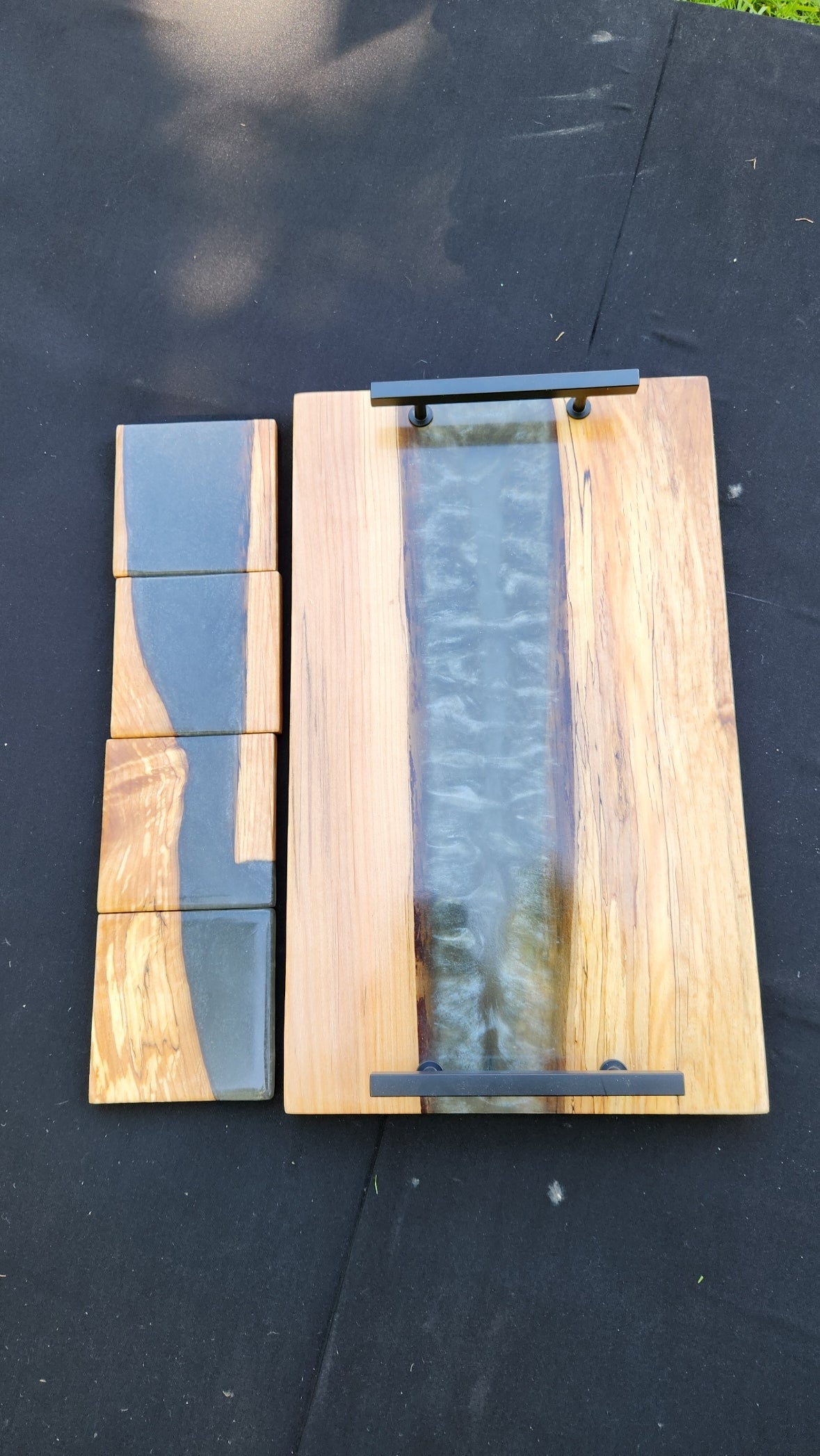 No.9 Live Edge Spalted Maple Serving Board w/ Coaster Set