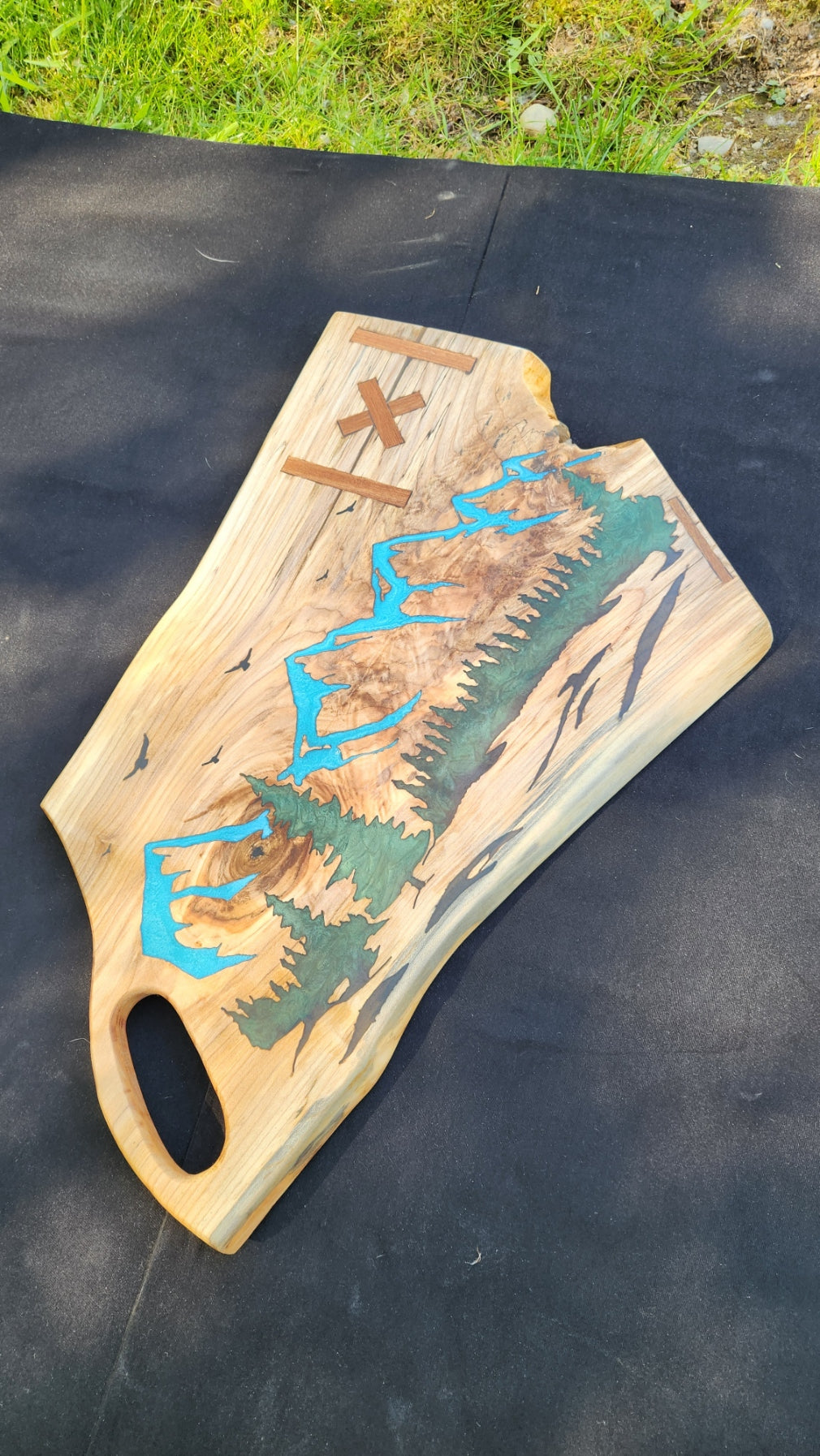 No.12 Live Edge Maple w/ mountain design Charcuterie Board