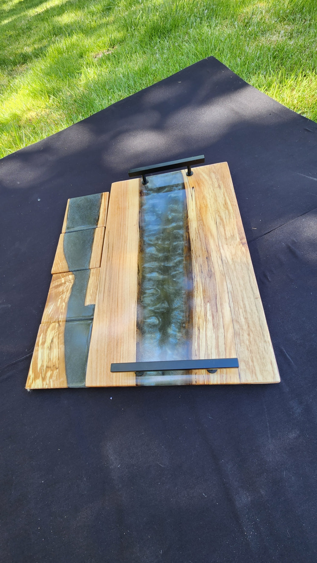 No.9 Live Edge Spalted Maple Serving Board w/ Coaster Set