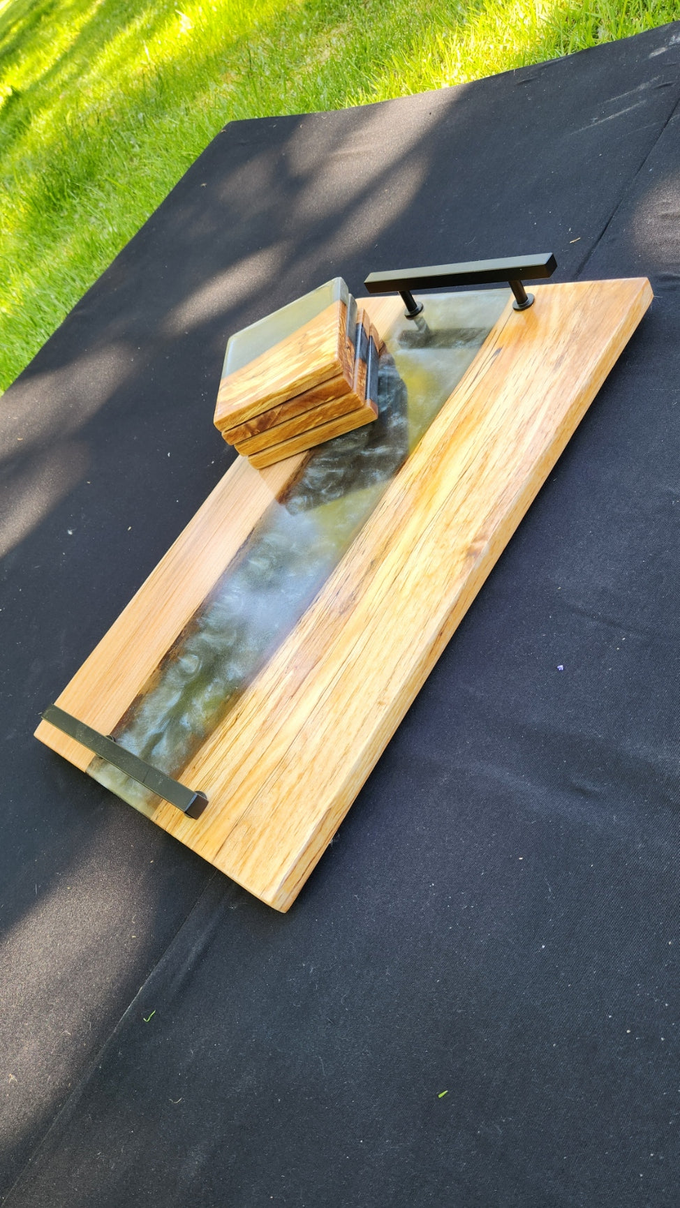 No.9 Live Edge Spalted Maple Serving Board w/ Coaster Set