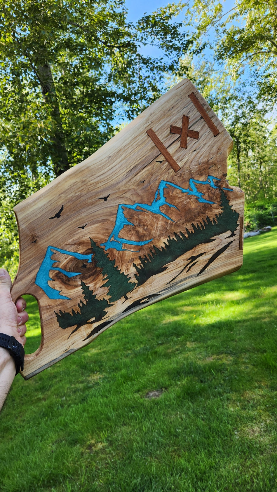 No.12 Live Edge Maple w/ mountain design Charcuterie Board